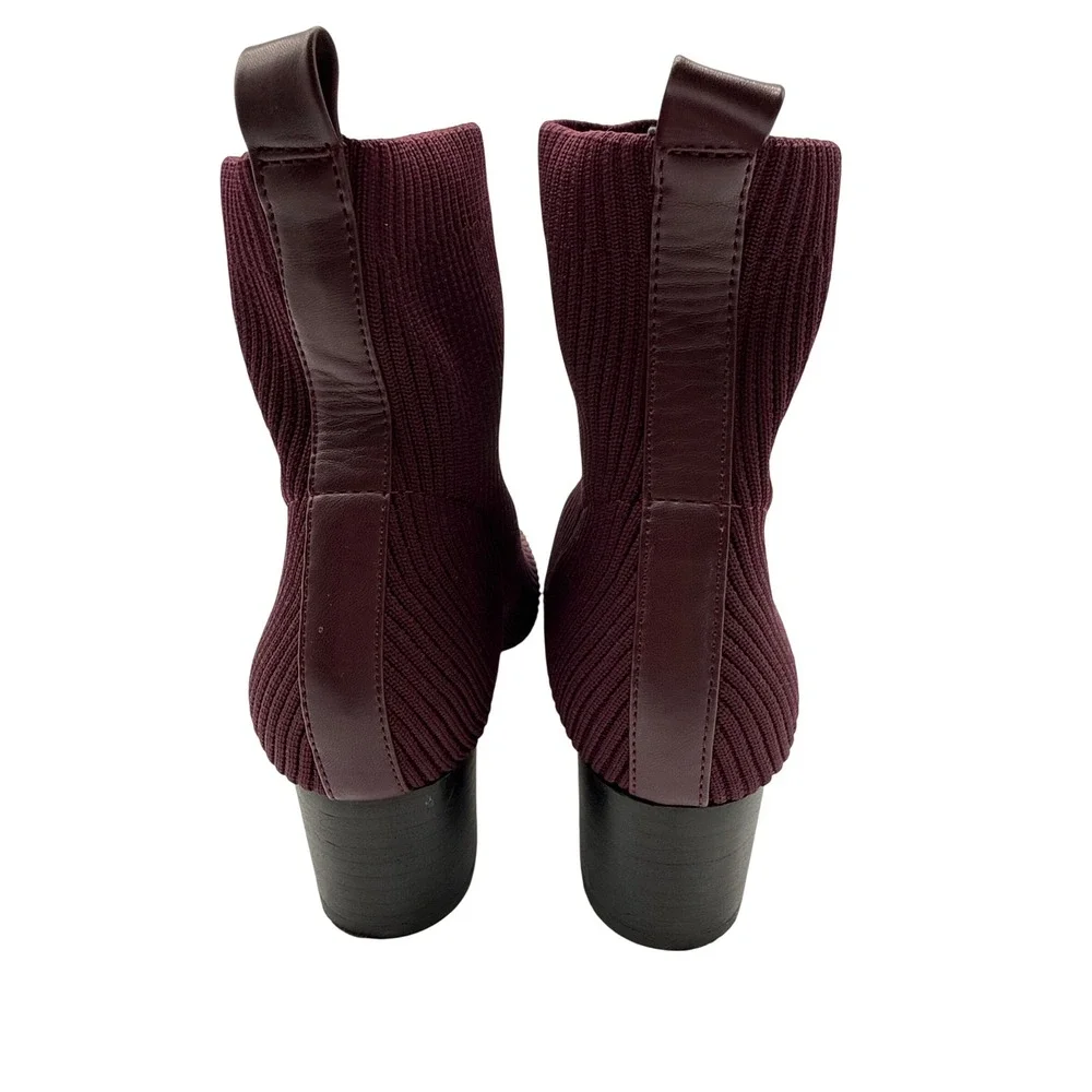 Joie Neely Sock Boots Womens 8M Burgundy Good Ribbed Knit Block Heel Ankle Boot